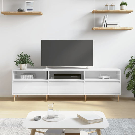 vidaXL Mueble de TV madera contrachapada blanco brillo 150x30x44,5 cm