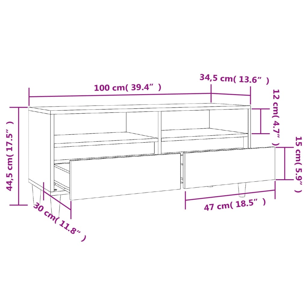 vidaXL Mueble de TV madera contrachapada negro 100x34,5x44,5 cm