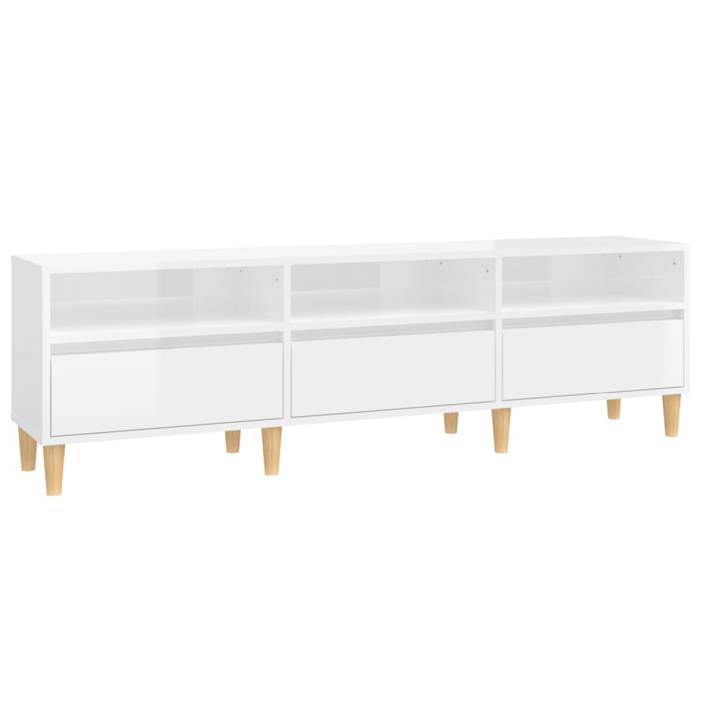 vidaXL Mueble de TV madera contrachapada blanco brillo 150x30x44,5 cm