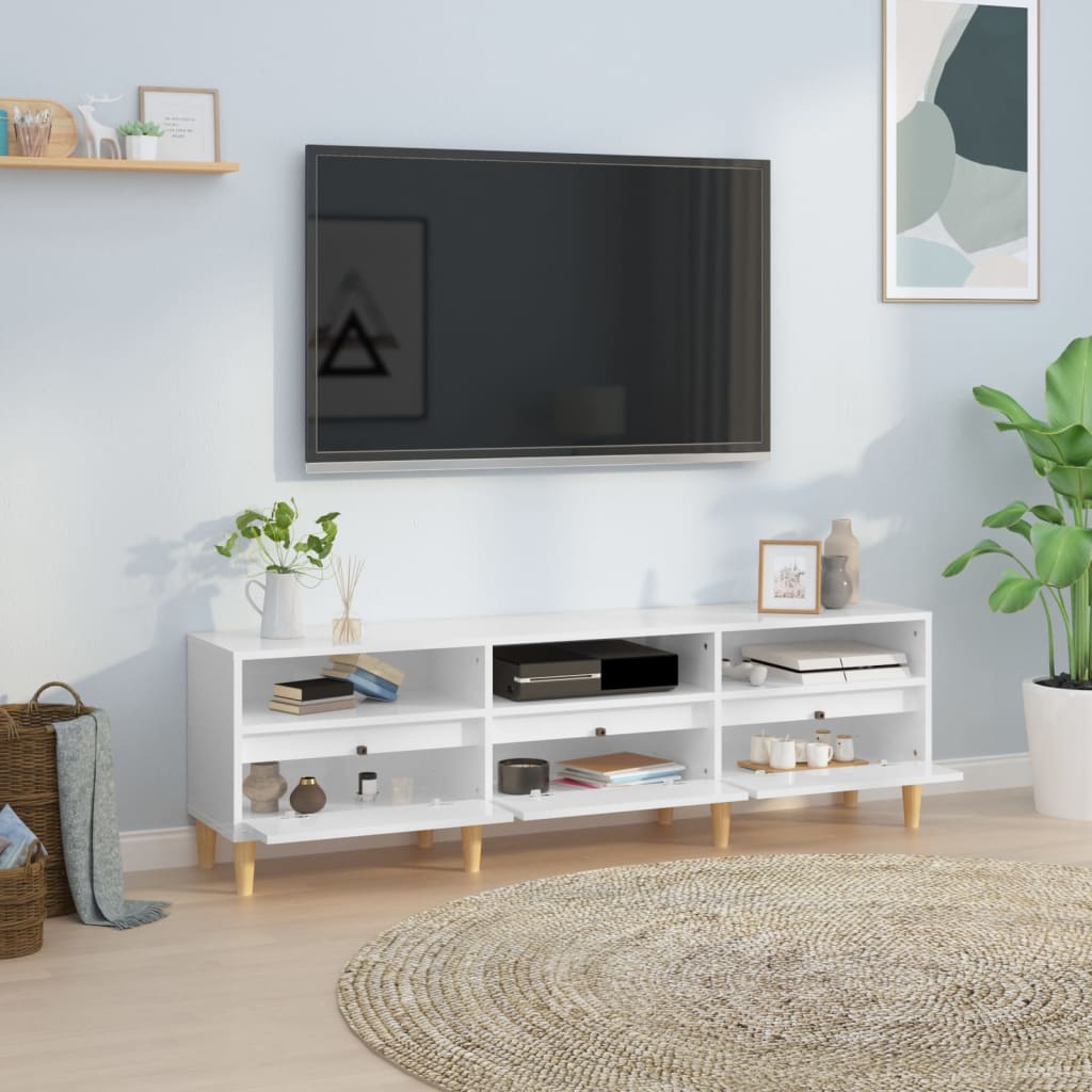 vidaXL Mueble de TV madera contrachapada blanco brillo 150x30x44,5 cm