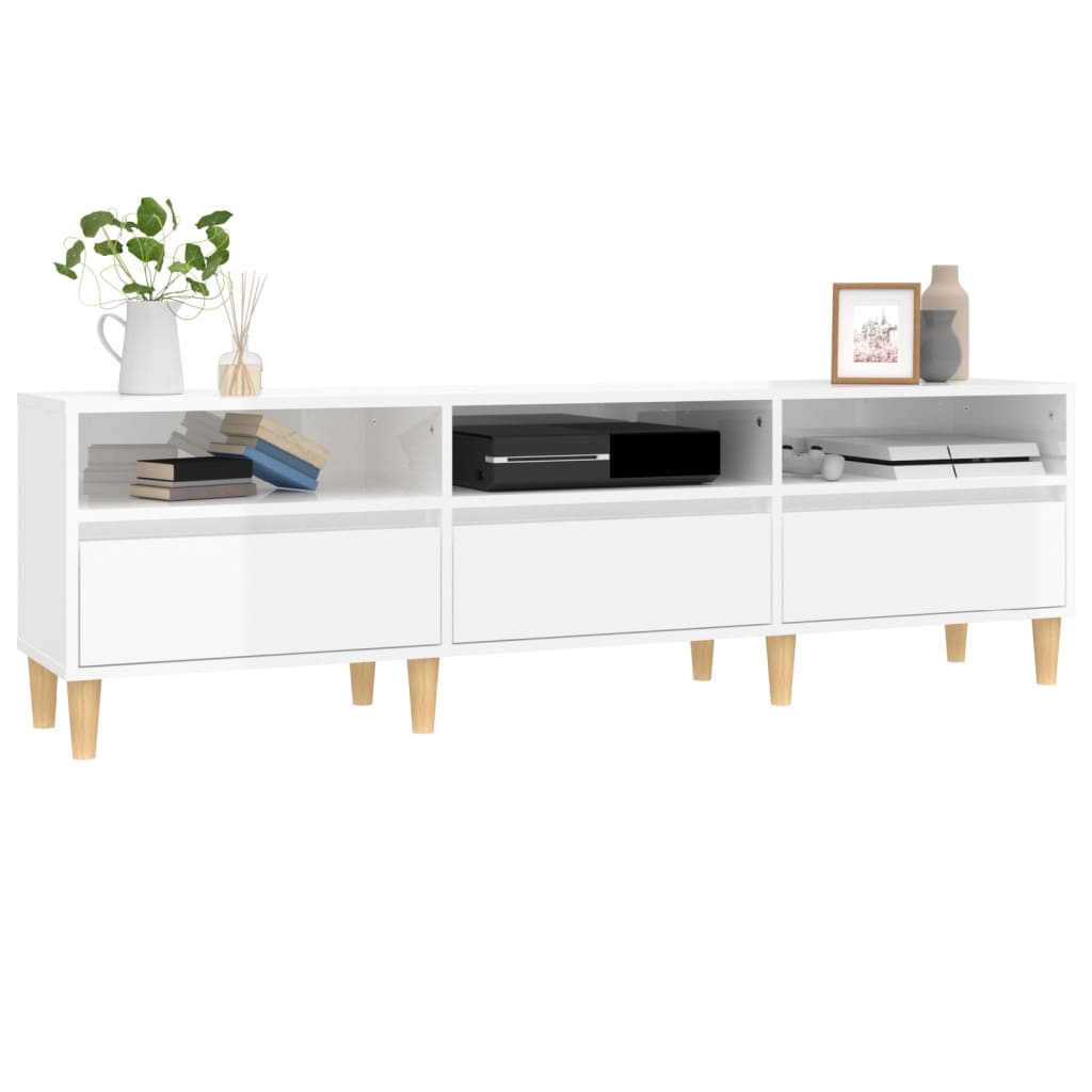 vidaXL Mueble de TV madera contrachapada blanco brillo 150x30x44,5 cm