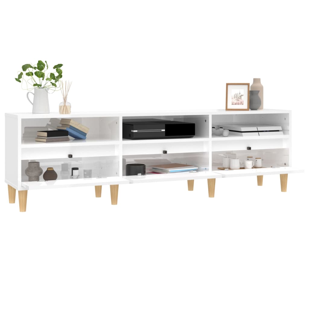 vidaXL Mueble de TV madera contrachapada blanco brillo 150x30x44,5 cm