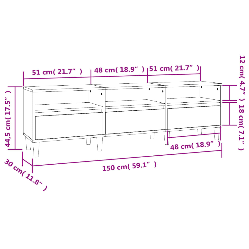 vidaXL Mueble de TV madera contrachapada blanco brillo 150x30x44,5 cm