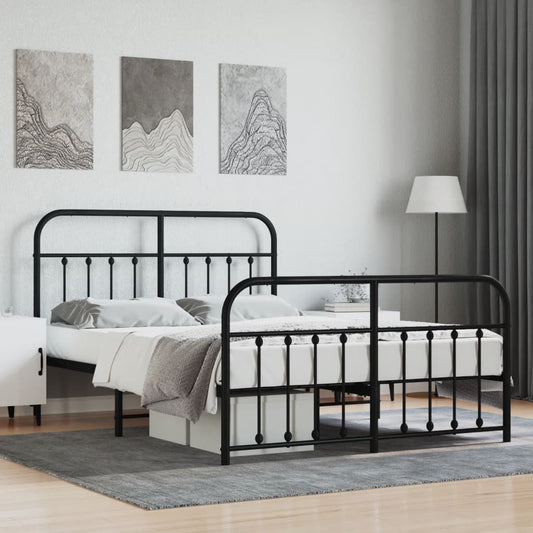 vidaXL Estructura cama sin colchón con estribo metal negro 135x190 cm