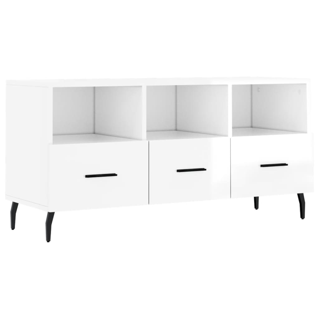 vidaXL Mueble de TV madera contrachapada blanco brillo 102x36x50 cm