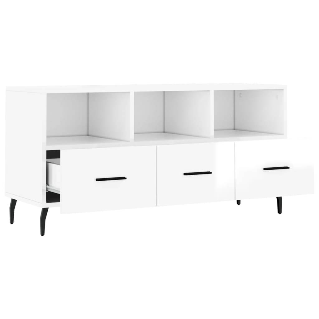 vidaXL Mueble de TV madera contrachapada blanco brillo 102x36x50 cm