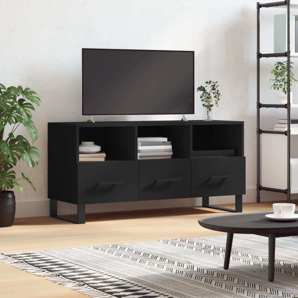 vidaXL Mueble de TV madera de ingeniería negro 102x36x50 cm