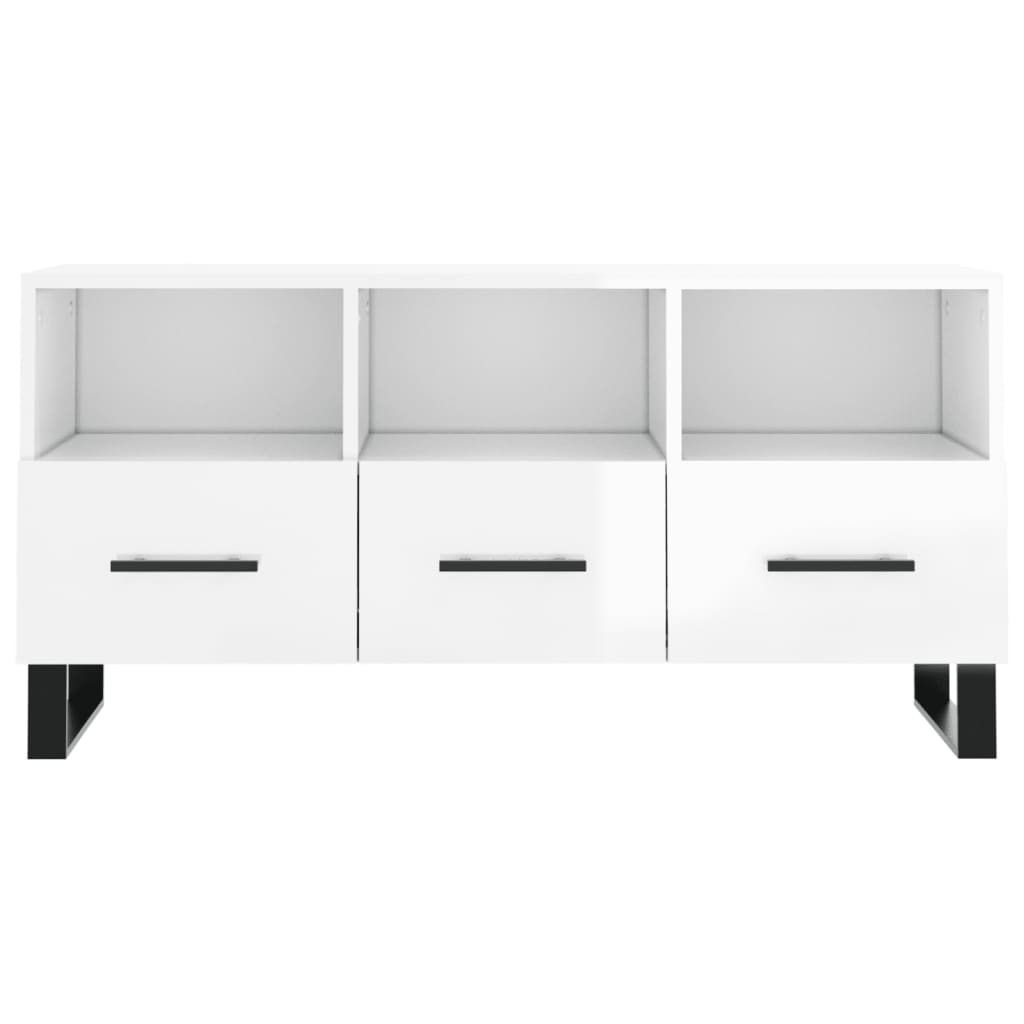 vidaXL Mueble de TV madera contrachapada blanco brillo 102x36x50 cm