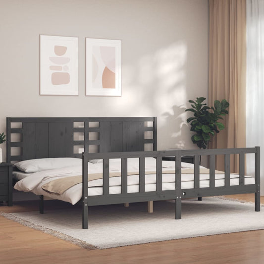 vidaXL Estructura de cama con cabecero madera maciza gris 200x200cm