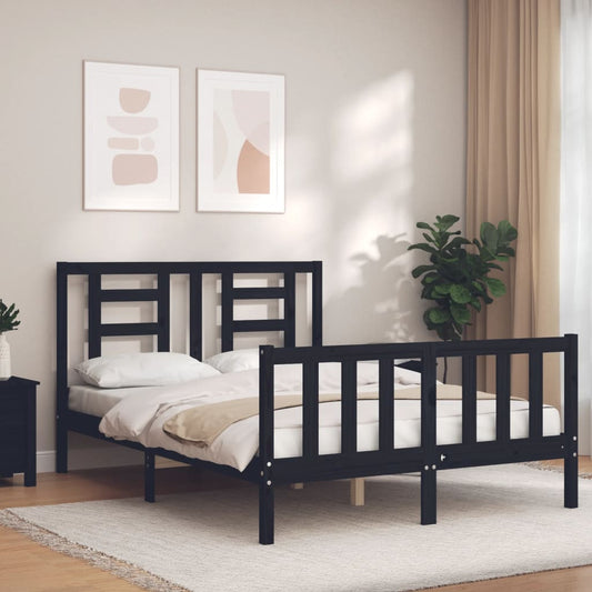 vidaXL Estructura de cama con cabecero madera maciza negro 120x200 cm