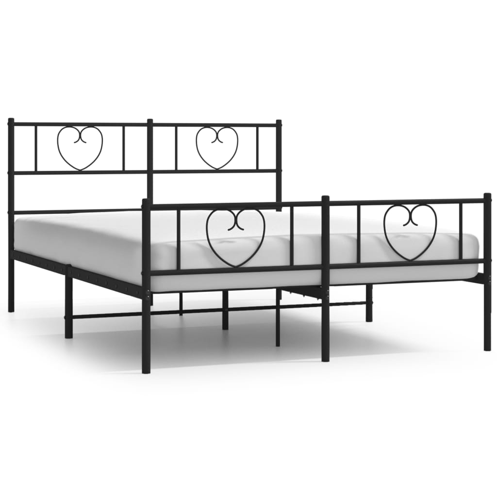 vidaXL Estructura de cama cabecero y estribo metal negro 135x190 cm