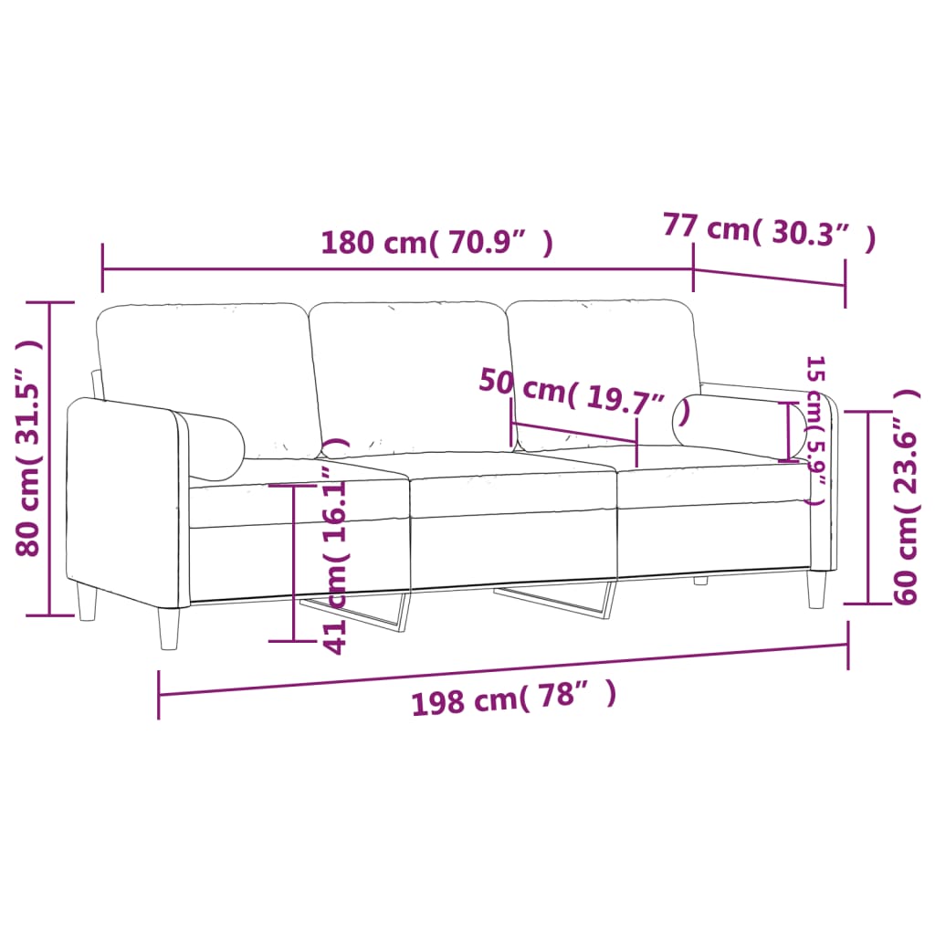 vidaXL Sofá de 3 plazas con cojines terciopelo gris claro 180 cm