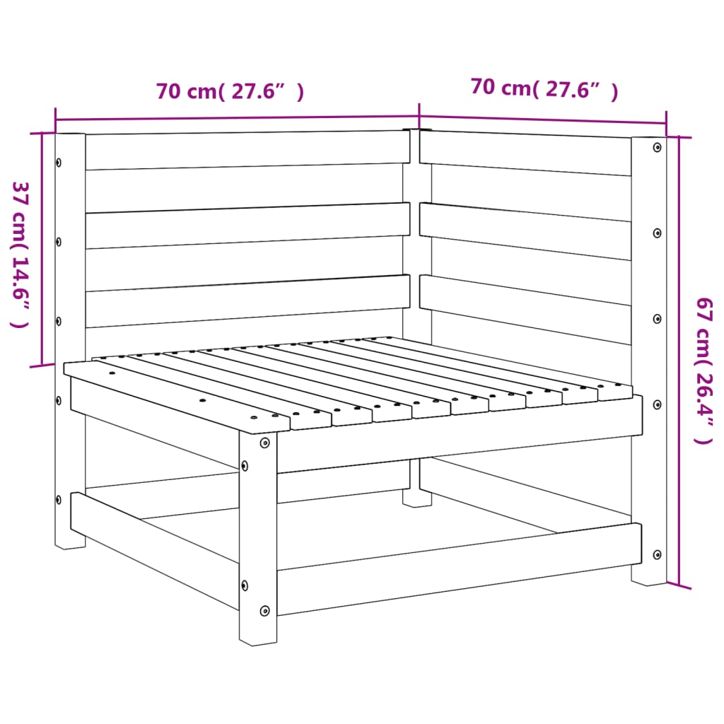 vidaXL Sofá esquinero jardín madera maciza pino marrón cera 70x70x67cm