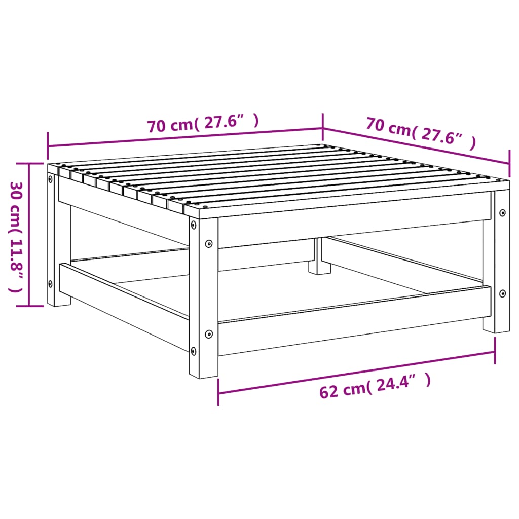 vidaXL Taburete de jardín madera maciza de pino blanco 70x70x30 cm