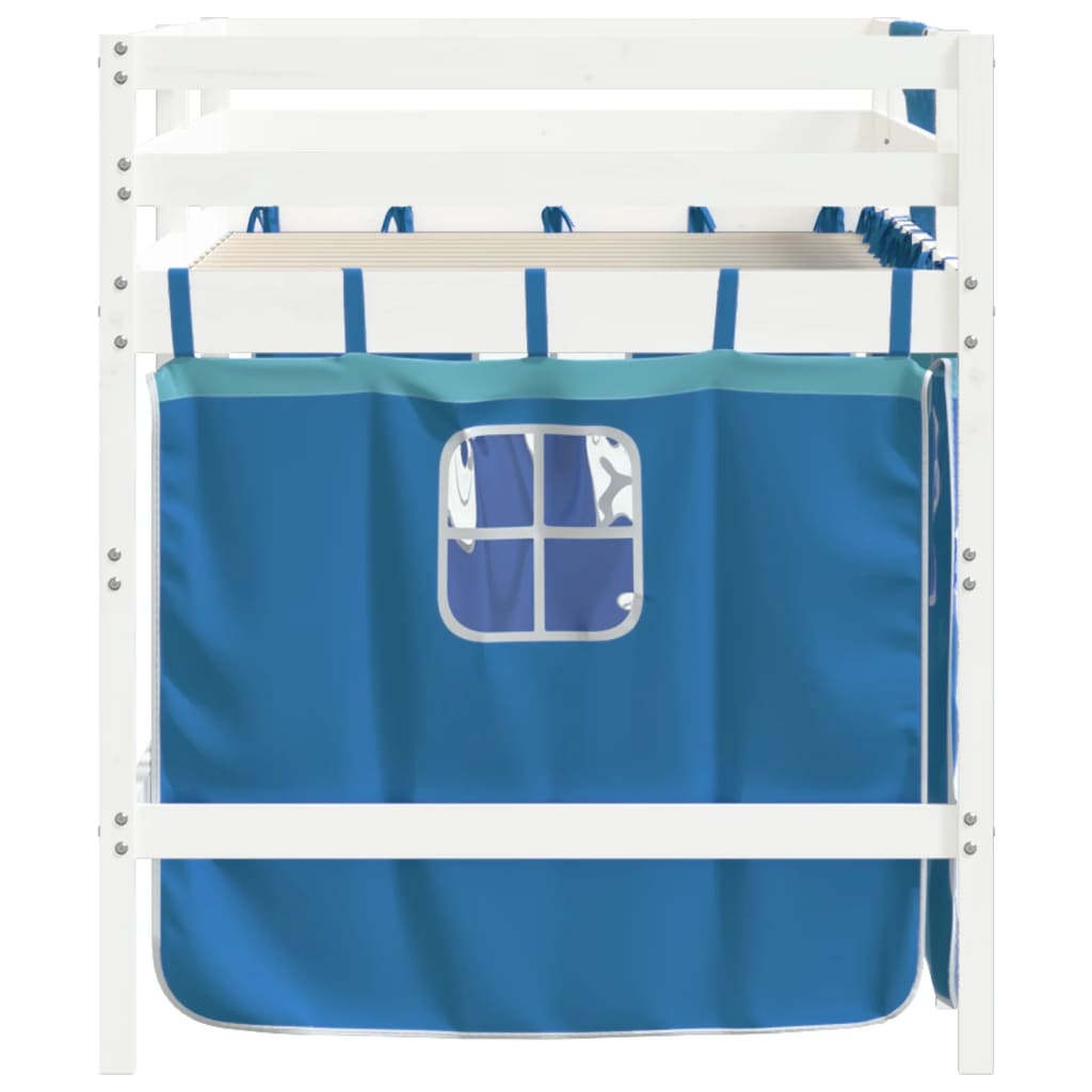 vidaXL Cama alta para niños con cortinas madera pino azul 80x200 cm