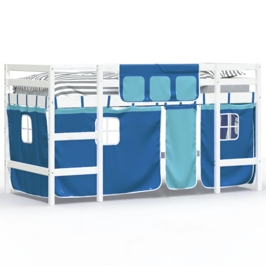 vidaXL Cama alta para niños con cortinas madera pino azul 90x200 cm
