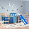 vidaXL Cama alta para niños con cortinas madera pino azul 80x200 cm