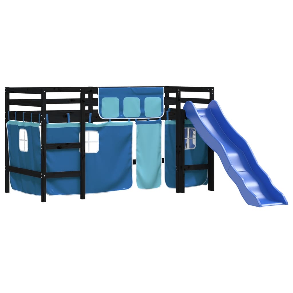 vidaXL Cama alta para niños con cortinas madera pino azul 90x200 cm