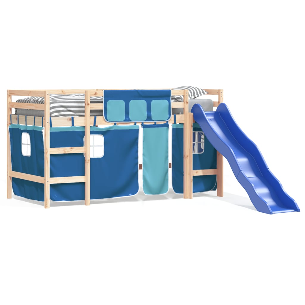 vidaXL Cama alta para niños con cortinas madera pino azul 90x190 cm