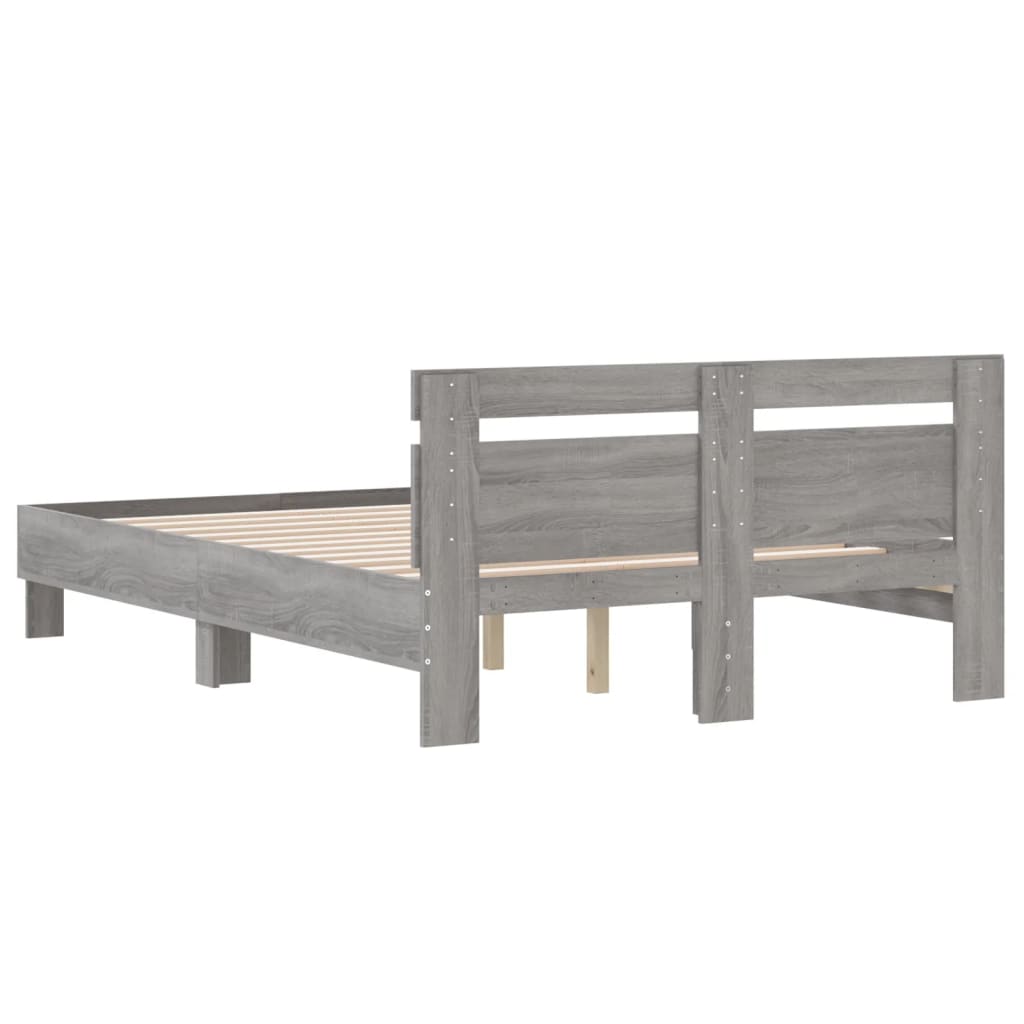 vidaXL Cama con cabecero madera de ingeniería gris Sonoma 135x190 cm