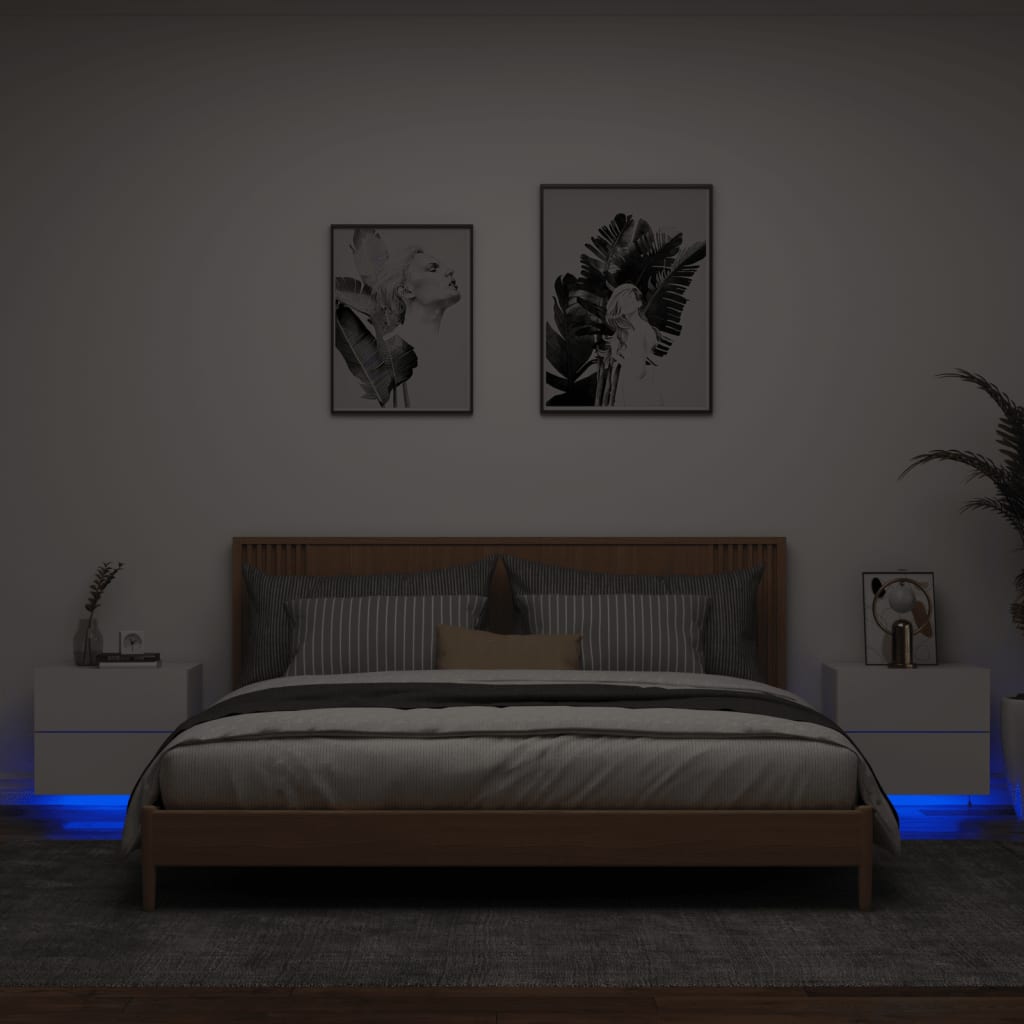 vidaXL Mesitas de noche de pared con luces LED 2 unidades blanco