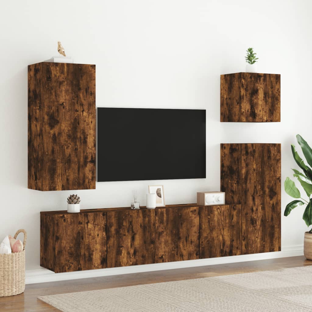 vidaXL Mueble TV de pared madera ingeniería roble ahumado 40,5x30x90cm