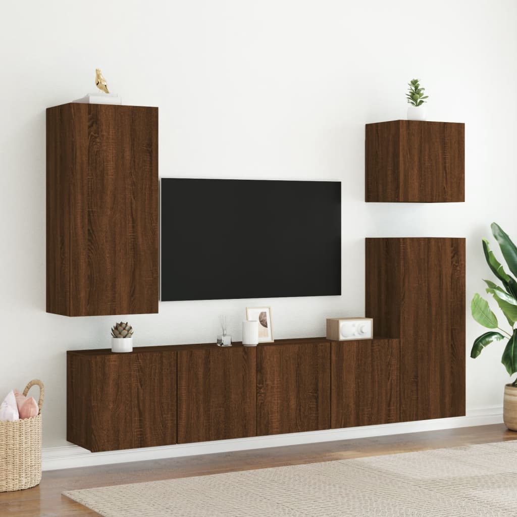 vidaXL Mueble TV de pared madera ingeniería marrón roble 40,5x30x90 cm