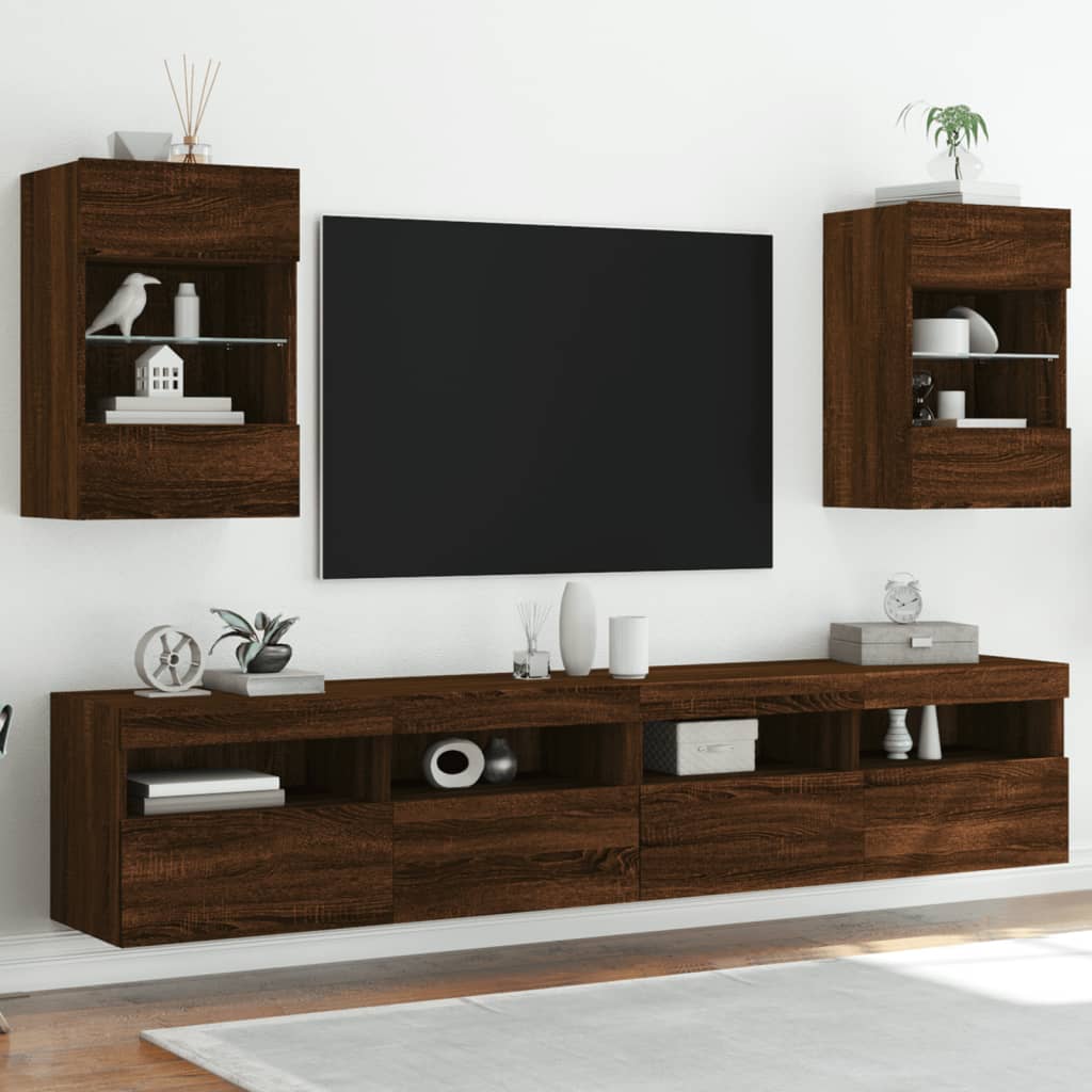 vidaXL Mueble de TV de pared con luces LED roble marrón 40x30x60,5 cm