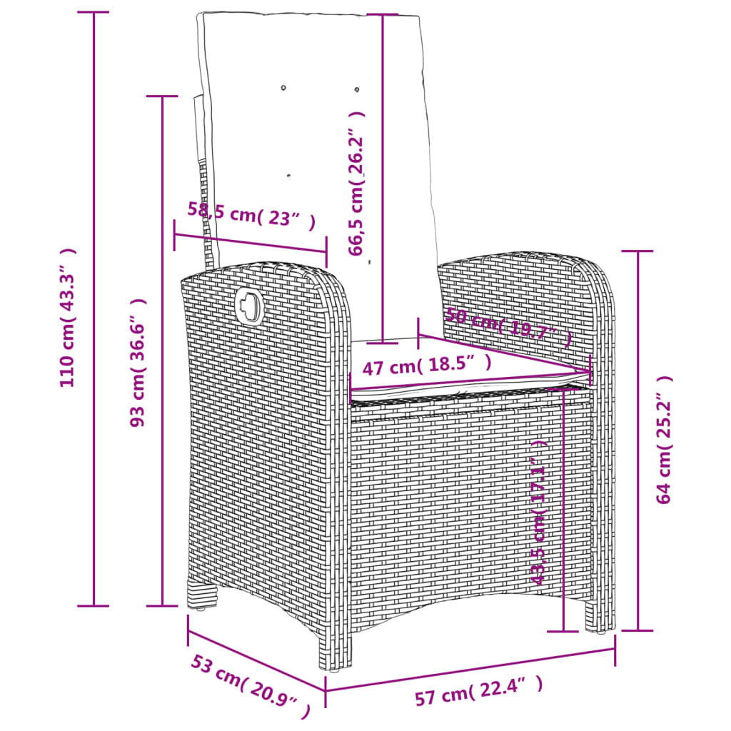 vidaXL Sillones reclinable jardín y cojines 2 uds ratán sintético gris