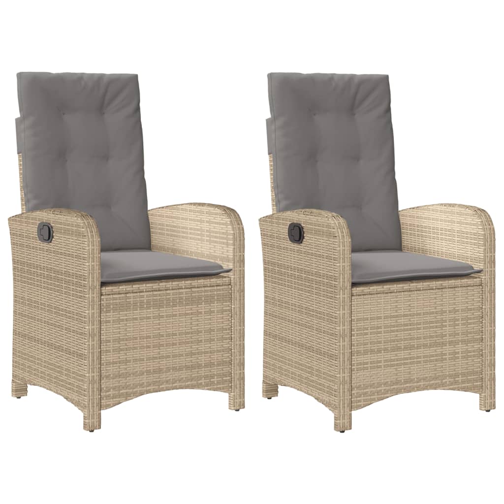 vidaXL Sillones reclinables jardín y cojines beige mix 2 uds ratán PE