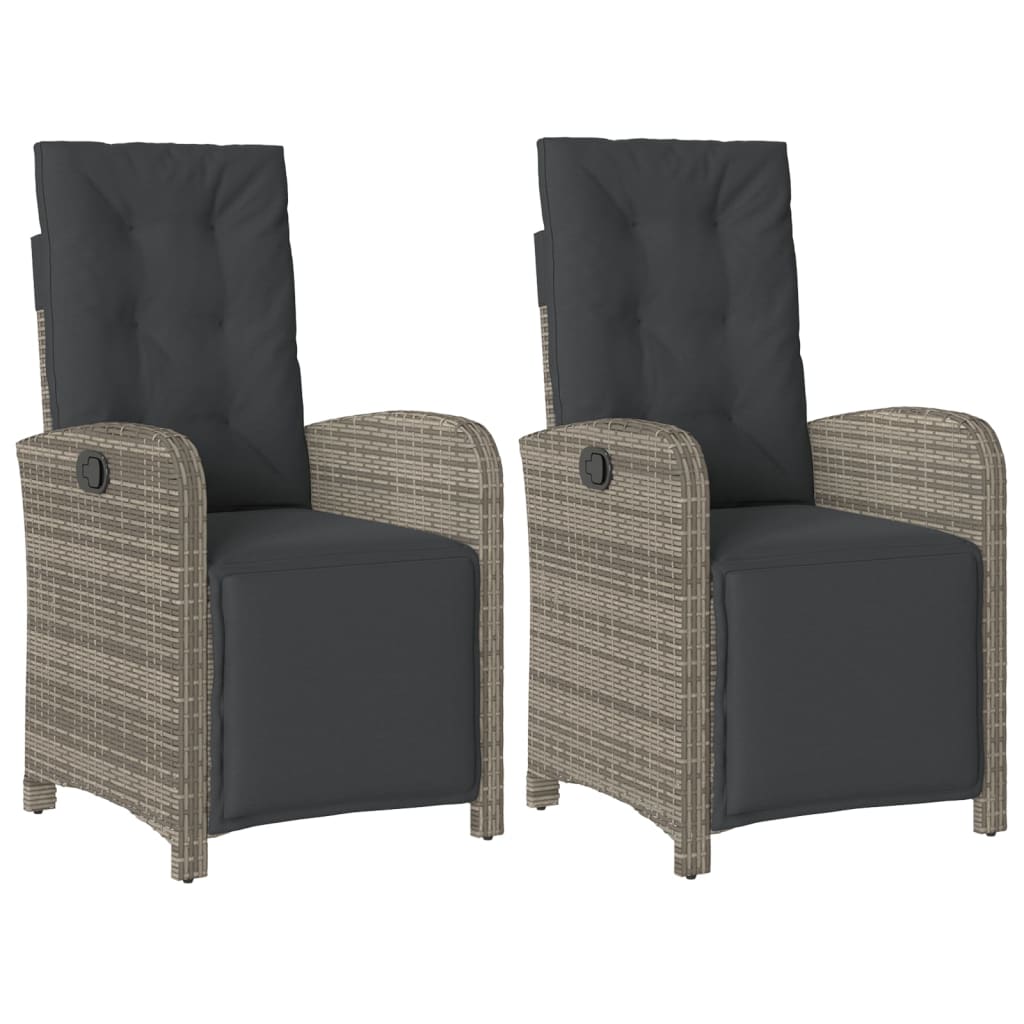 vidaXL Sillones reclinables jardín con reposapiés 2 uds ratán PE gris