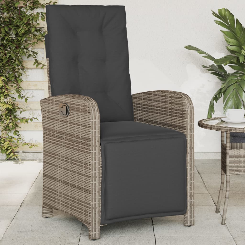 vidaXL Sillones reclinables jardín con reposapiés 2 uds ratán PE gris