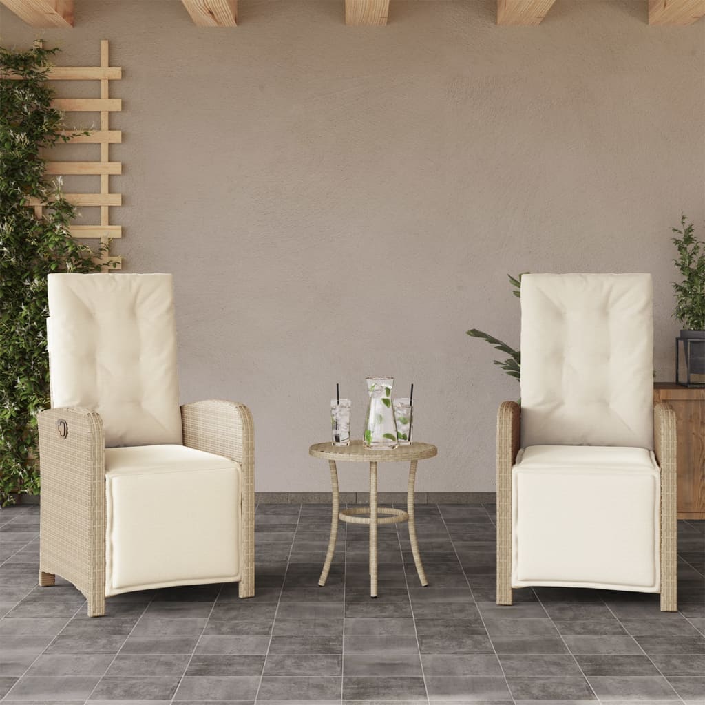 vidaXL Sillones reclinables jardín con reposapiés 2 uds ratán PE beige