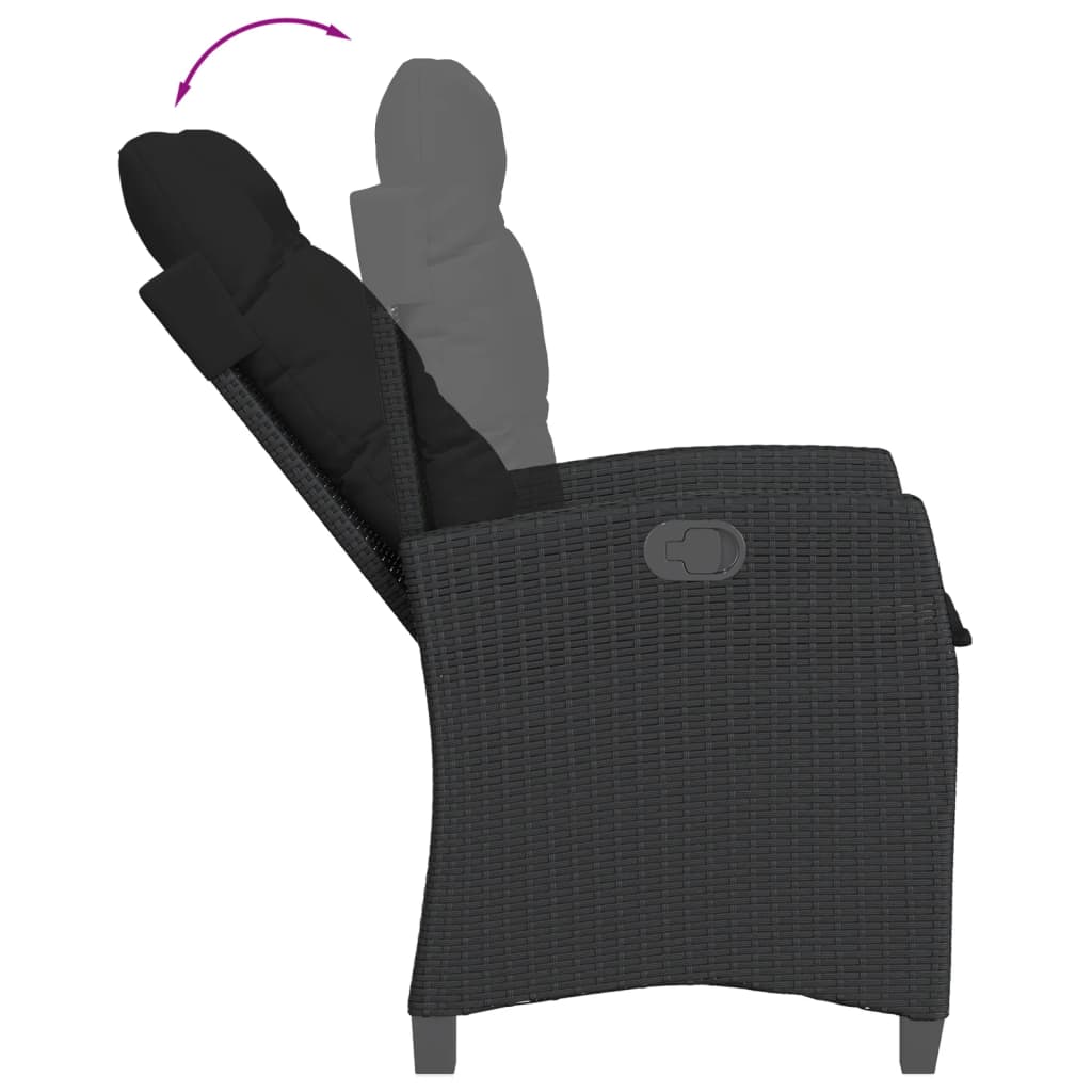 vidaXL Sillón reclinable de jardín con cojines ratán sintético negro