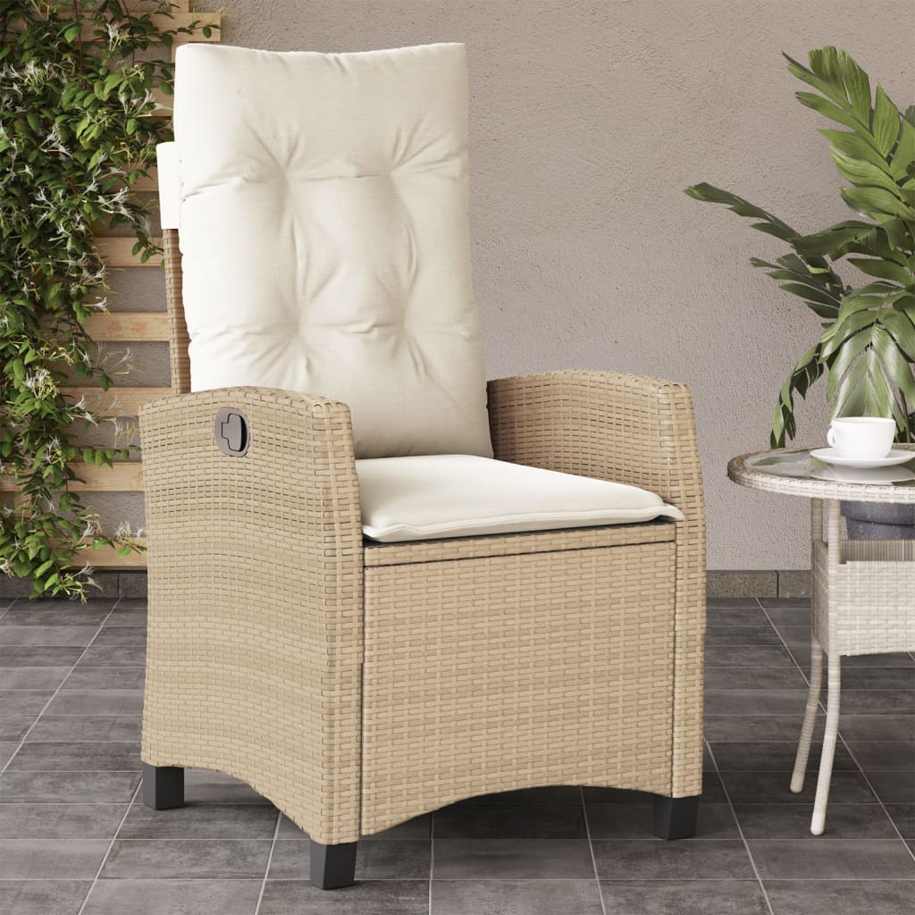 vidaXL Sillones reclinables de jardín con cojines beige 2 uds ratán PE