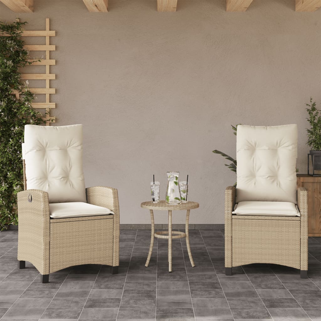 vidaXL Sillones reclinables de jardín con cojines beige 2 uds ratán PE