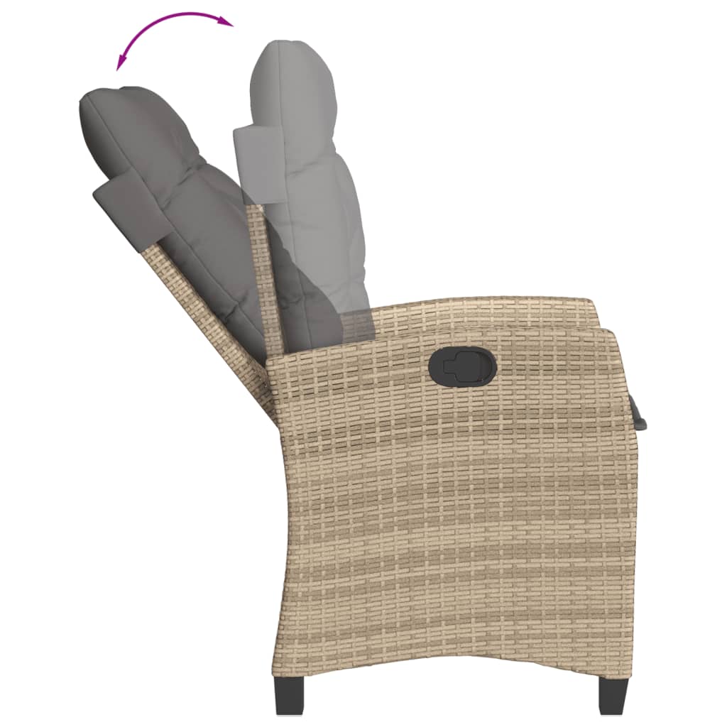 vidaXL Sillones reclinables jardín y cojines beige mix 2 uds ratán PE