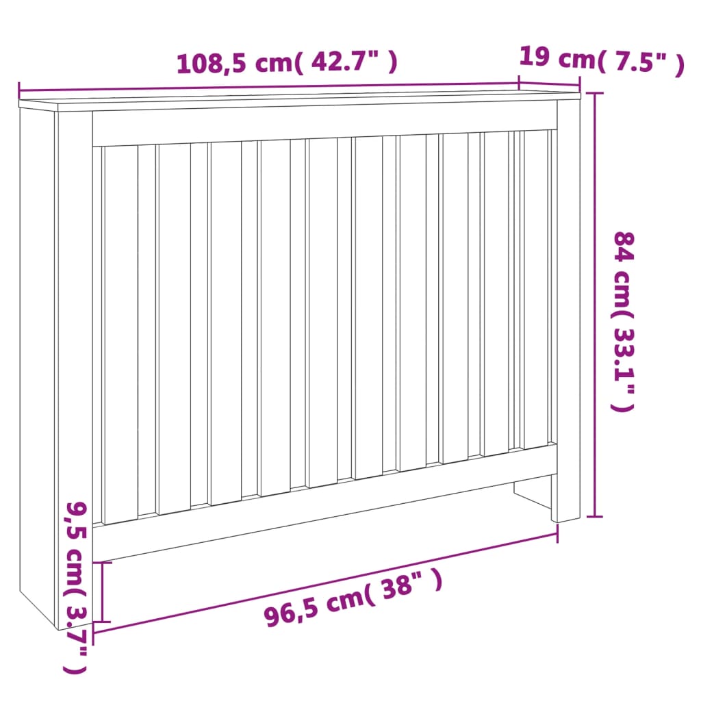 vidaXL Cubierta radiador madera maciza pino marrón cera 108,5x19x84 cm