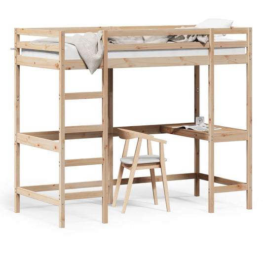 vidaXL Cama alta con escritorio madera maciza de pino 100x200 cm