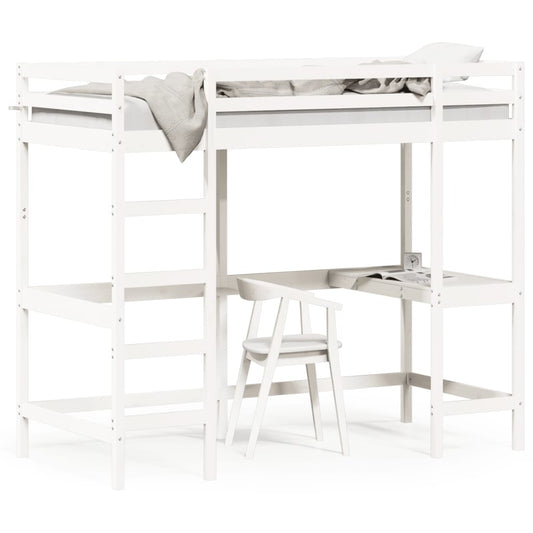 vidaXL Cama alta con escritorio madera maciza pino blanca 90x200 cm