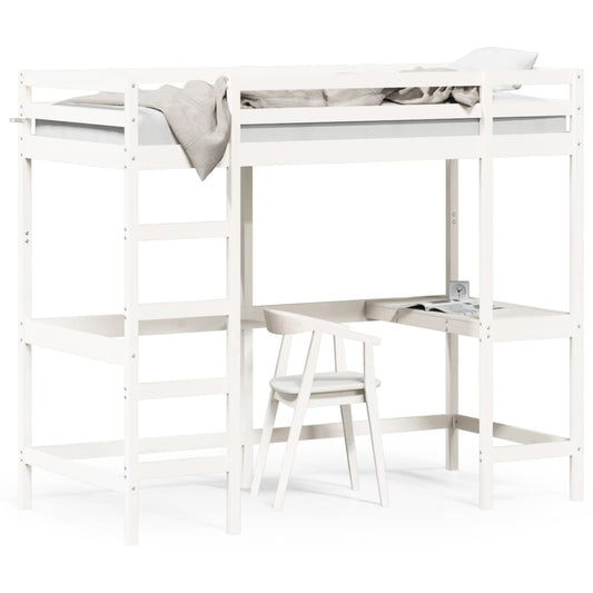 vidaXL Cama alta con escritorio madera maciza pino blanca 90x190 cm