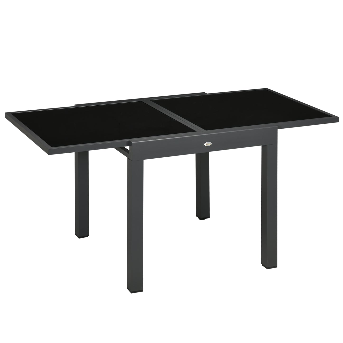 Outsunny Mesa de Jardín Extensible de Aluminio Mesa de Comedor Rectangular con Encimera de Vidrio Templado Carga 50 kg para Terraza 80-160x80x75 cm Negro