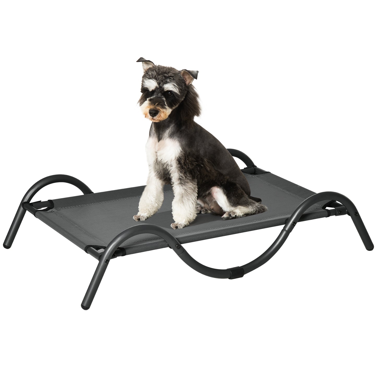 PawHut Cama Elevada para Perros Medianos Cama Alta para Mascotas con Tela de Malla Transpirable Marco y Curvo de Acero para Interior Exterior 92x55,5x21 cm Gris