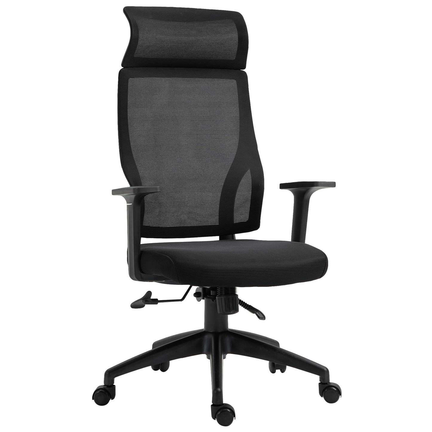 Vinsetto Silla de Oficina Silla de Escritorio Giratoria Ajustable en Altura y Reclinable hasta 120° Bloqueo de Posición 64x61x120,9-128,9 cm Negro