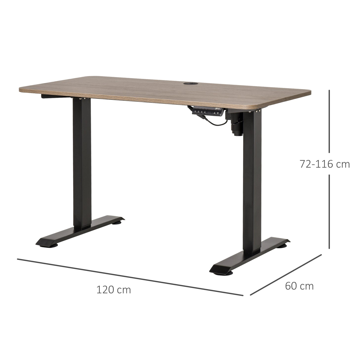 Vinsetto Escritorio de Pie Macro de Escritorio de Altura Ajustable con 4 Teclas de Memoria Automática Inteligente para Oficina Casa 120x60x72-116 cm Negro