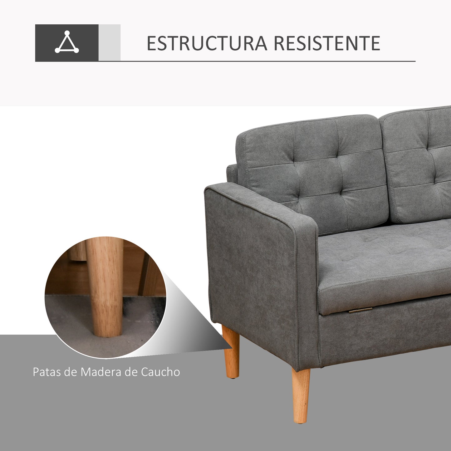 HOMCOM Sofá de 3 Plazas Acolchado con 3 Cojines y Reposabrazos Espacio de Almacenaje Estilo Moderno para Salón Dormitorio 166,5x62x82 cm Gris