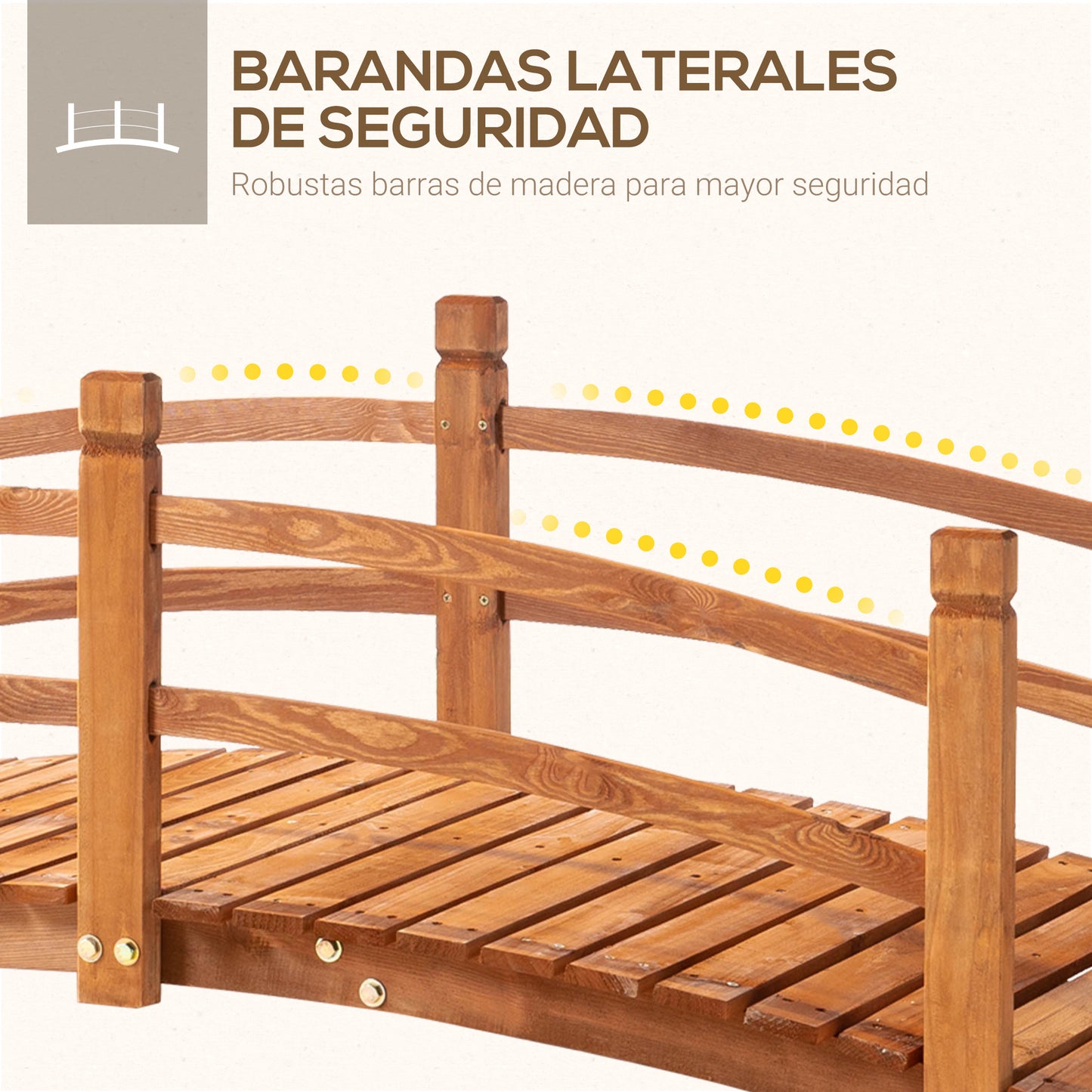 Outsunny Puente de Aro de Madera 185x72x58 cm con Pasamanos Puente de Jardín para Decoración Patio Carga 200 kg Natural