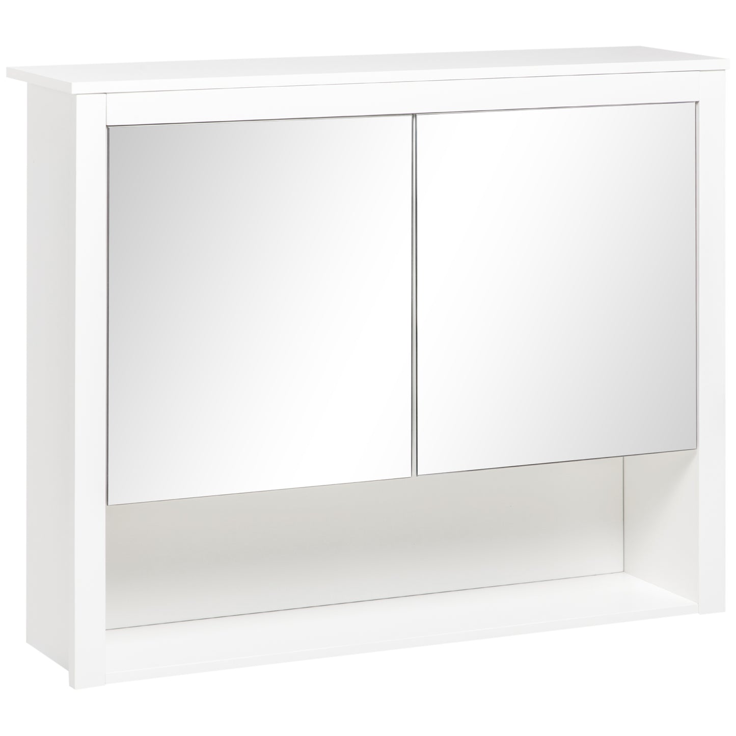 HOMCOM Armario de Pared con Espejo Mueble Suspendido de Baño Armario Colgante para Baño con 2 Puertas de Vidrio y Estante de Almacenamiento 80x20x65 cm Blanco