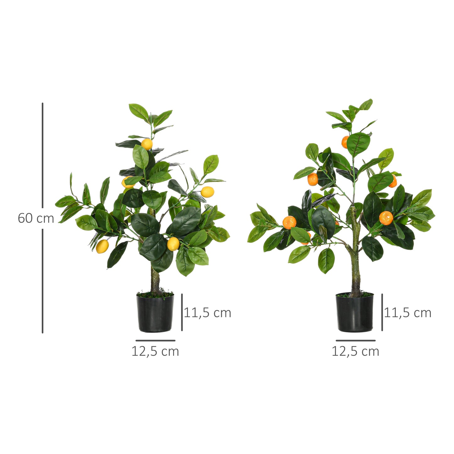 HOMCOM Juego de 2 Plantas Artificiales Decorativas Limonero y Naranjo de 60 cm con Maceta Plantas Sintéticas para Decoración del Hogar Verde