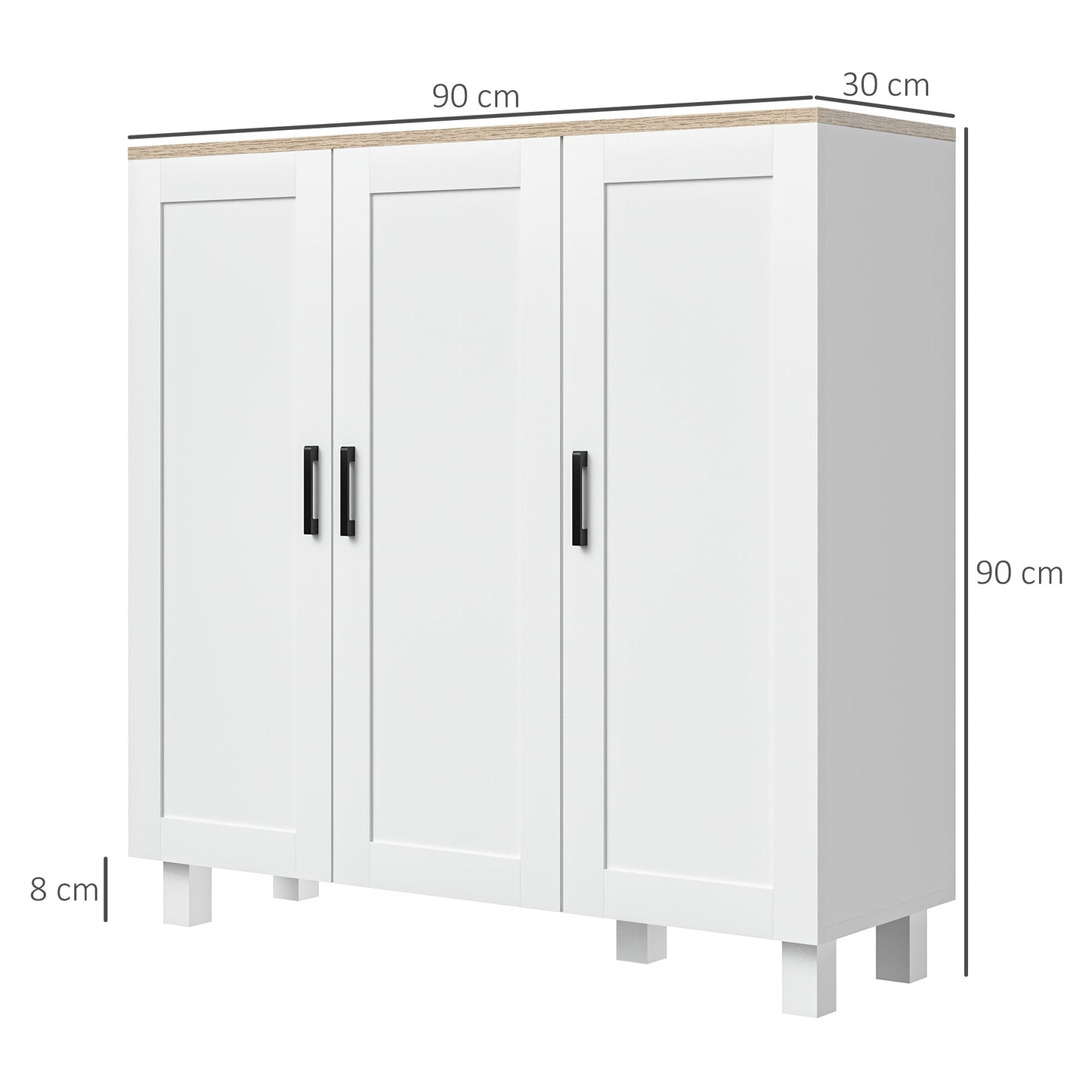 HOMCOM Aparador de Cocina Armario de Salón Mueble Buffet con 3 Puertas y Estantes Ajustables para Comedor Dormitorio Estilo Nórdico 90x30x90 cm Blanco